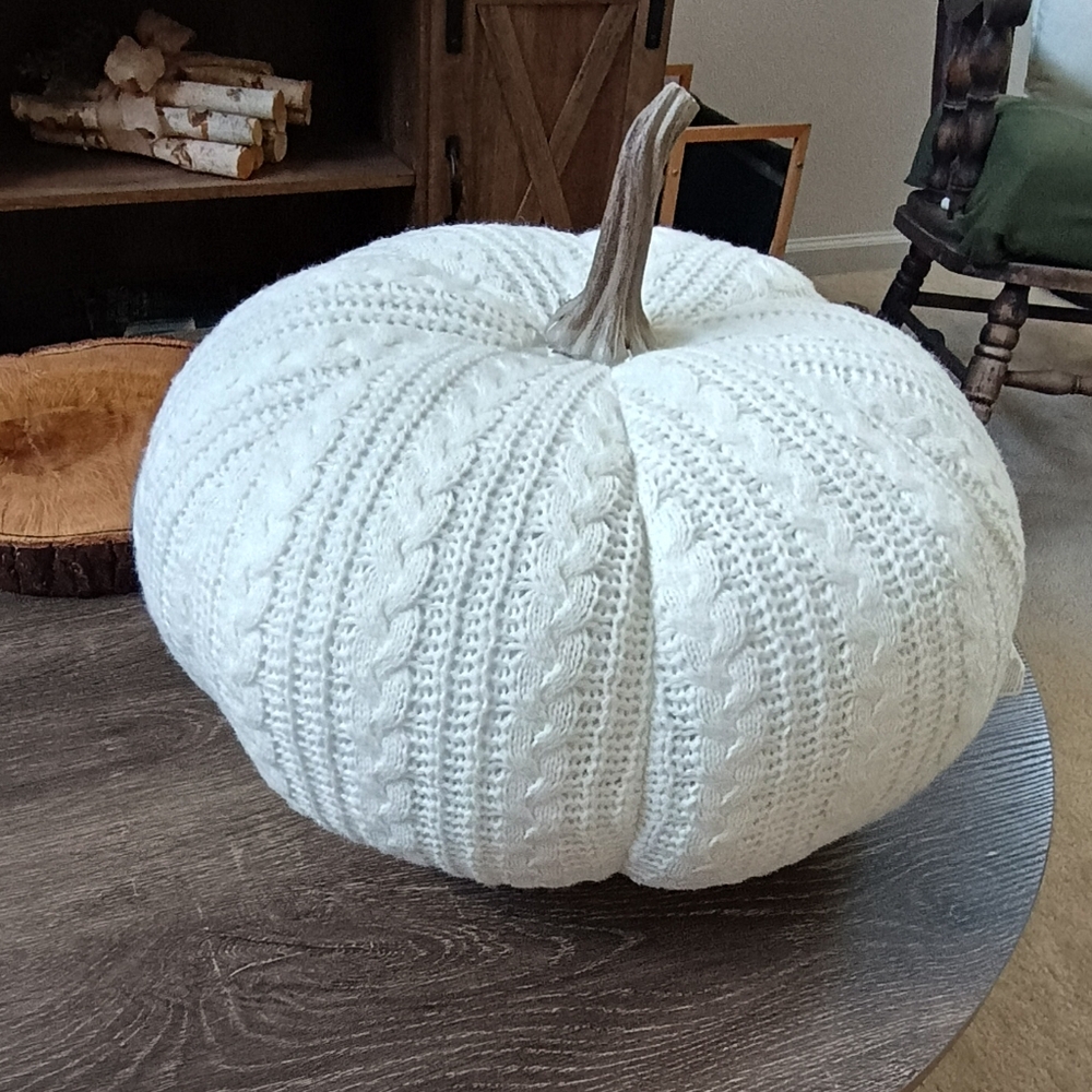 Huge Cable Knit Sweater Pumpkin Accent Pillow Fall Farmhouse Decor